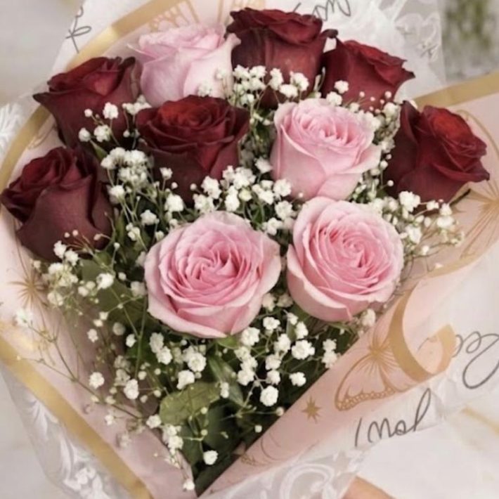 Ramo de 10  rosas rojas y rosa
