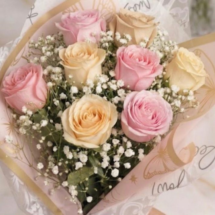 Ramos de 8 rosas rosada y amarillas
